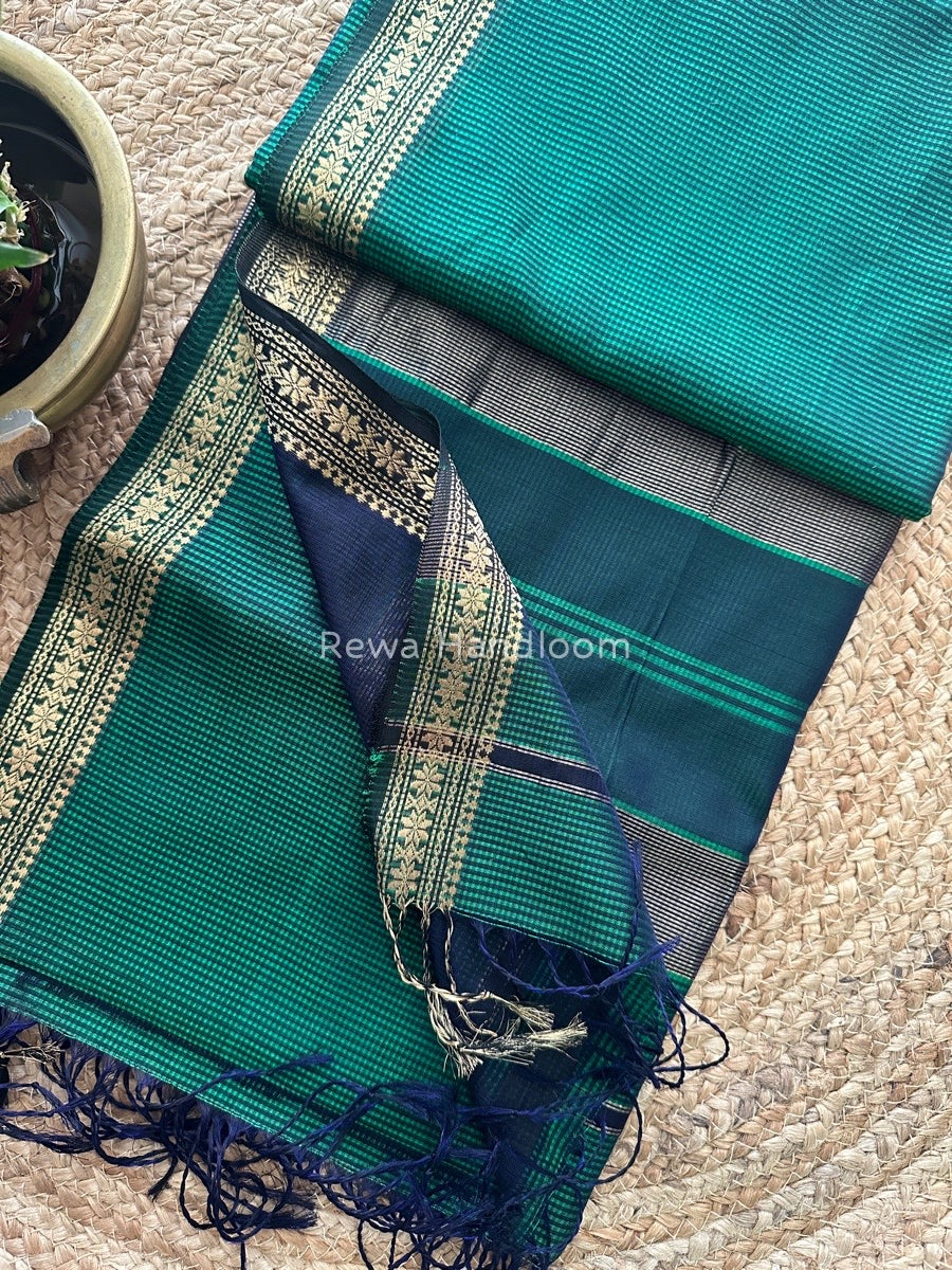 Maheshwari Bottle Green Garbha Reshami Silk Saree GS169