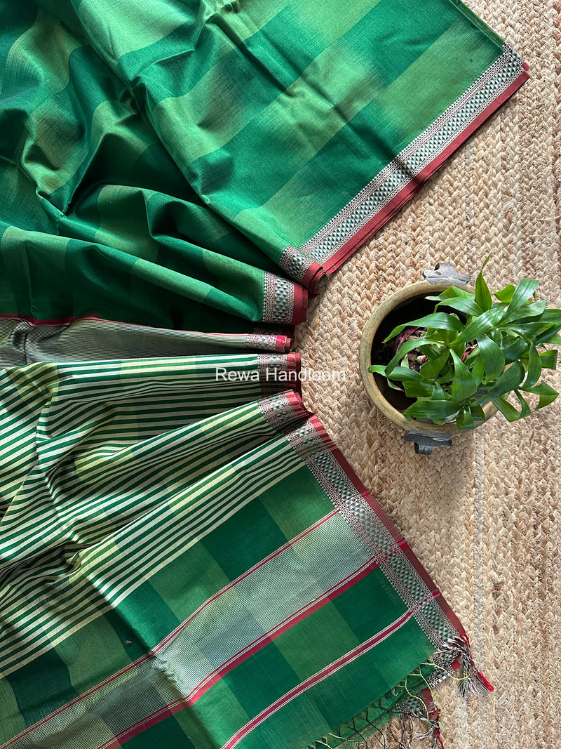 Maheshwari Green Shaded Plain Saree ZSP01