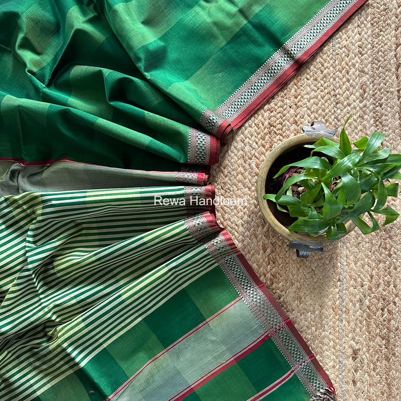 Maheshwari Green Shaded Plain Saree ZSP01