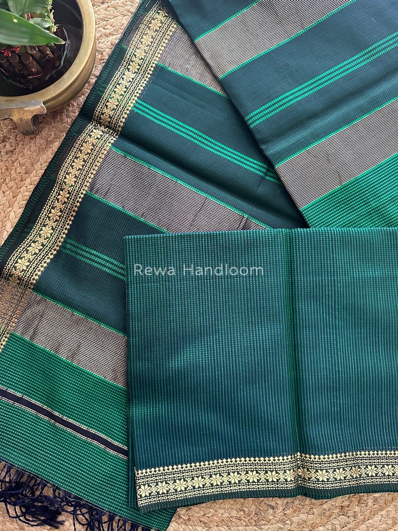 Maheshwari Bottle Green Garbha Reshami Silk Saree GS169