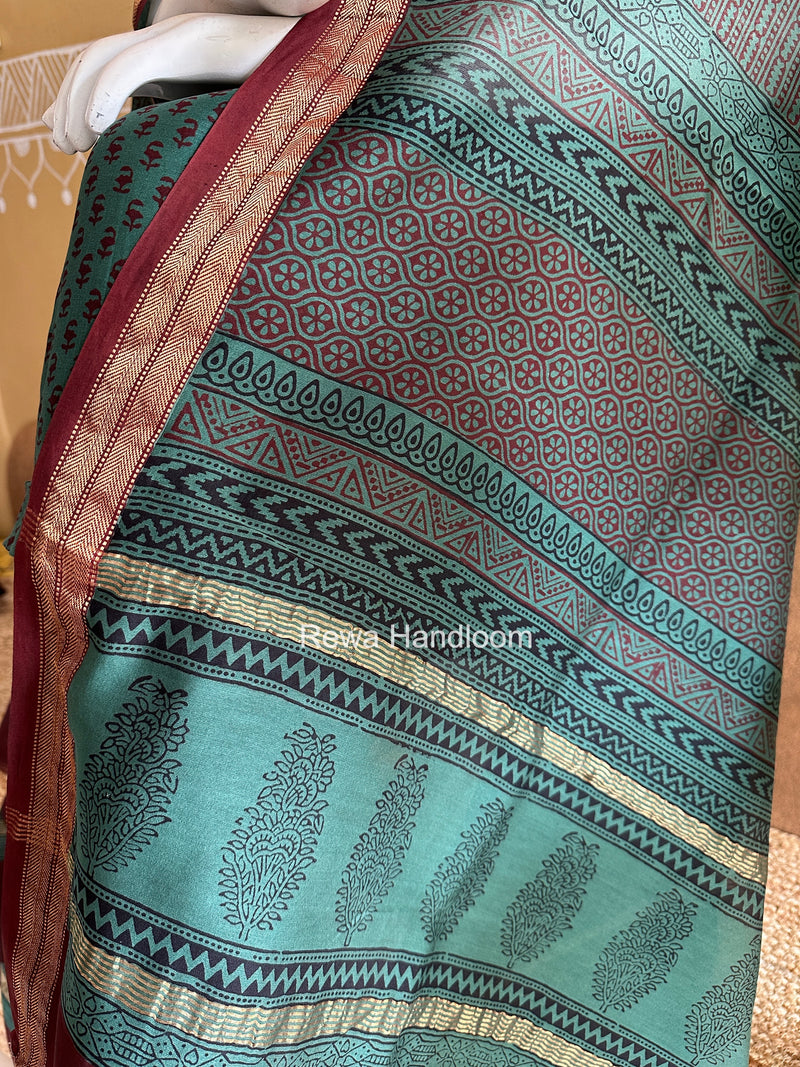 Maheshwari Aqua Green Bagh Print Suit BSP0190