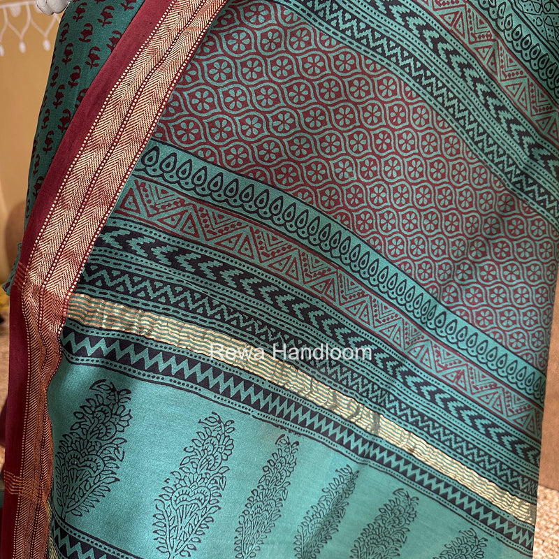 Maheshwari Aqua Green Bagh Print Suit BSP0190