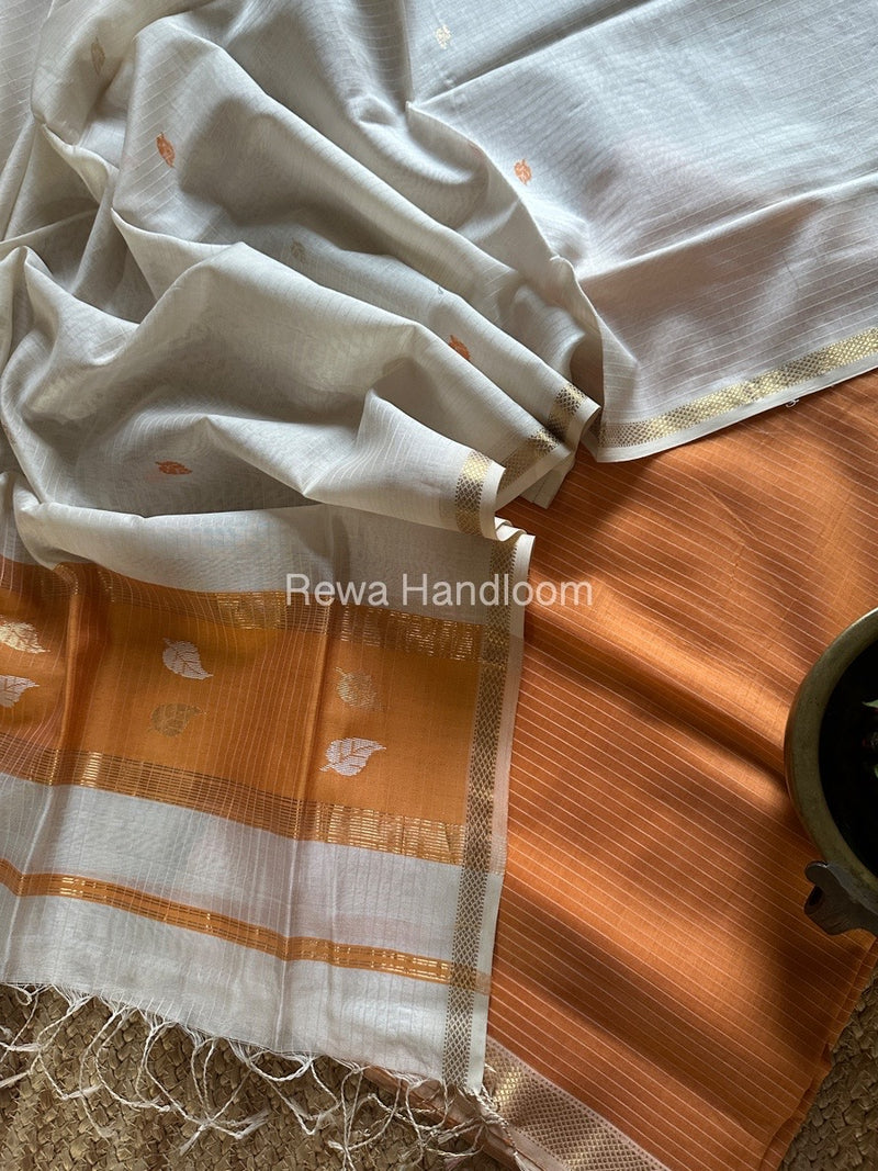 Maheshwari Light Orange-Off White Patti Butti Top-Dupatta Set MS067