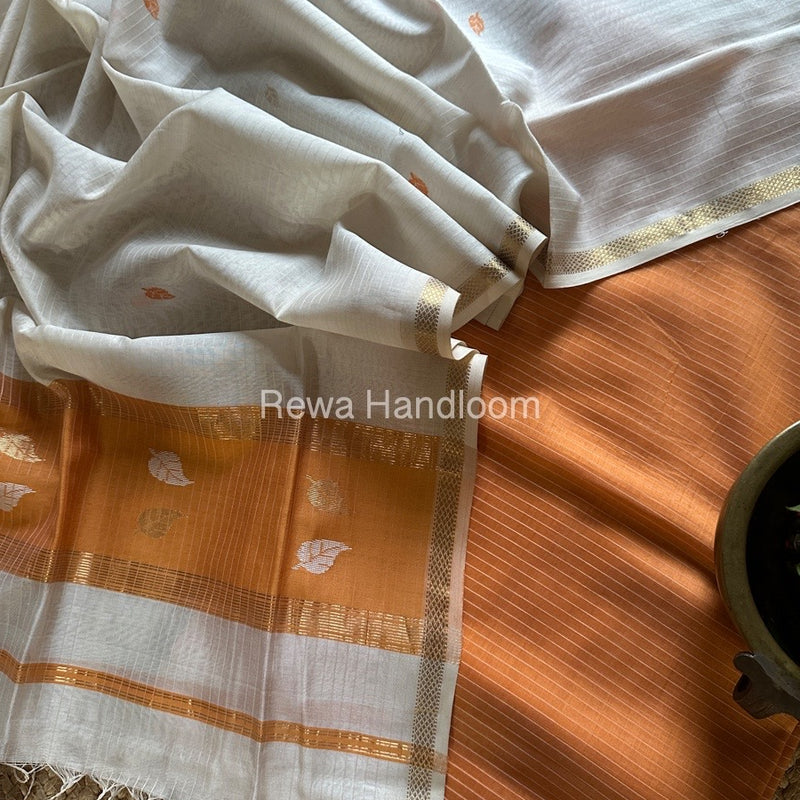 Maheshwari Light Orange-Off White Patti Butti Top-Dupatta Set MS067