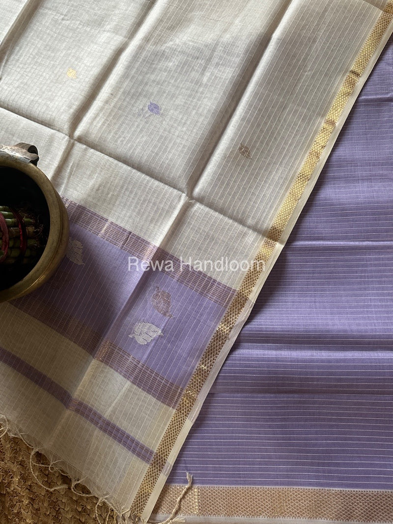 Maheshwari Lavender-White Patti Butti Top-Dupatta Set MS068