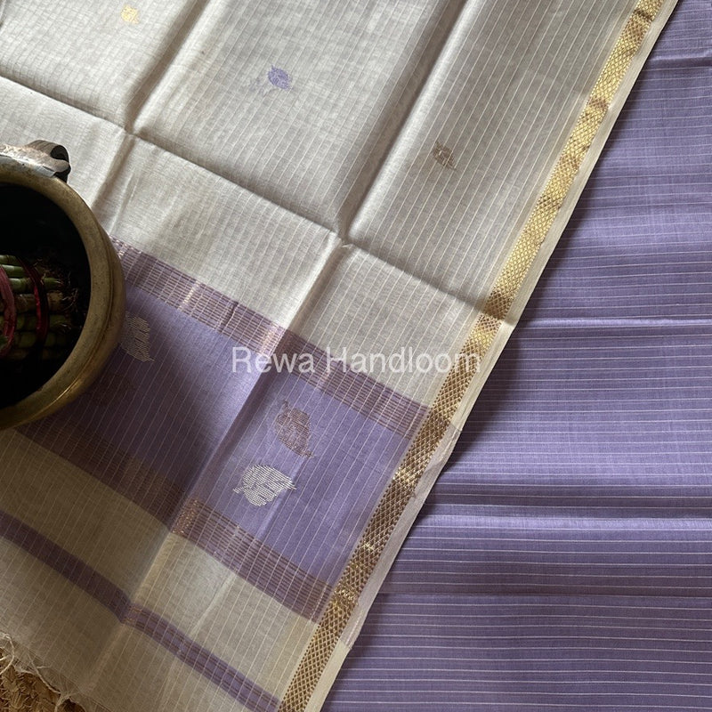 Maheshwari Lavender-White Patti Butti Top-Dupatta Set MS068