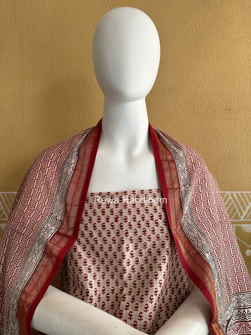 Maheshwari White Bagh Print Suit BSP0192