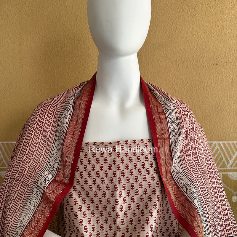 Maheshwari White Bagh Print Suit BSP0192