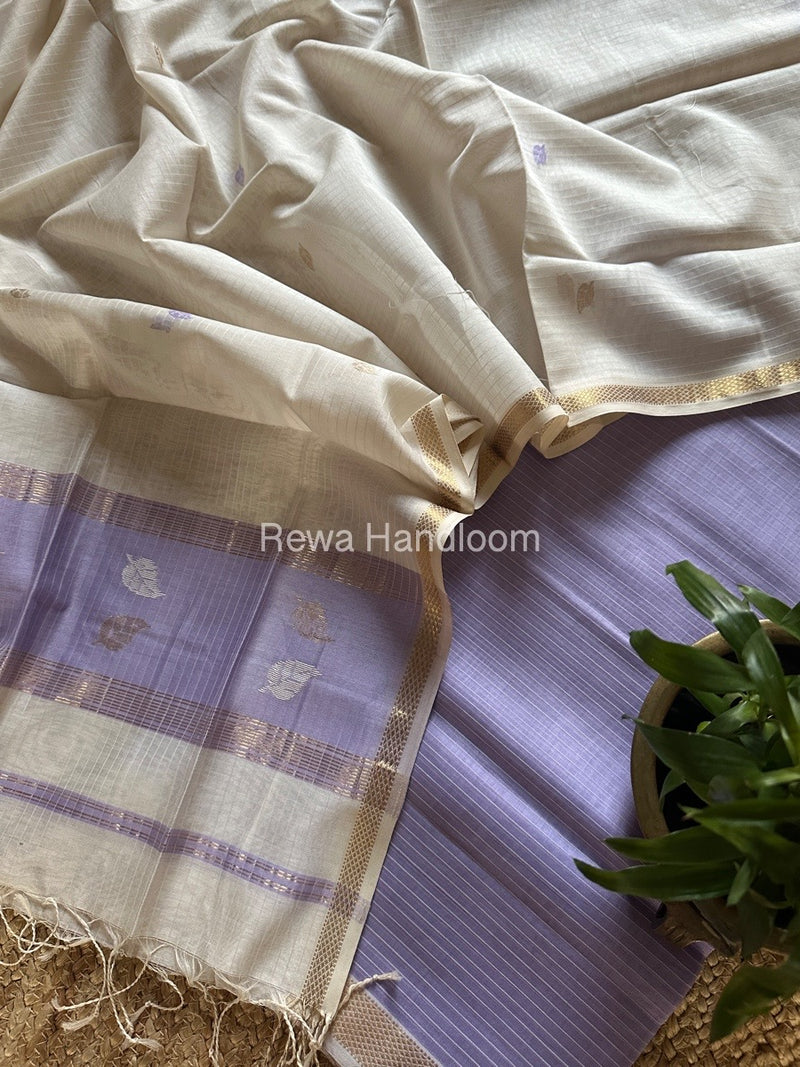 Maheshwari Lavender-White Patti Butti Top-Dupatta Set MS068