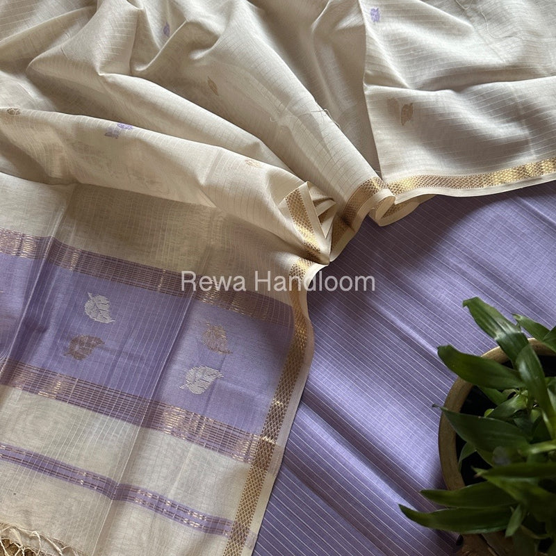 Maheshwari Lavender-White Patti Butti Top-Dupatta Set MS068