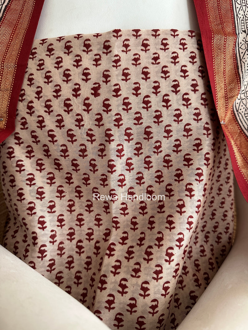 Maheshwari White Bagh Print Suit BSP0192
