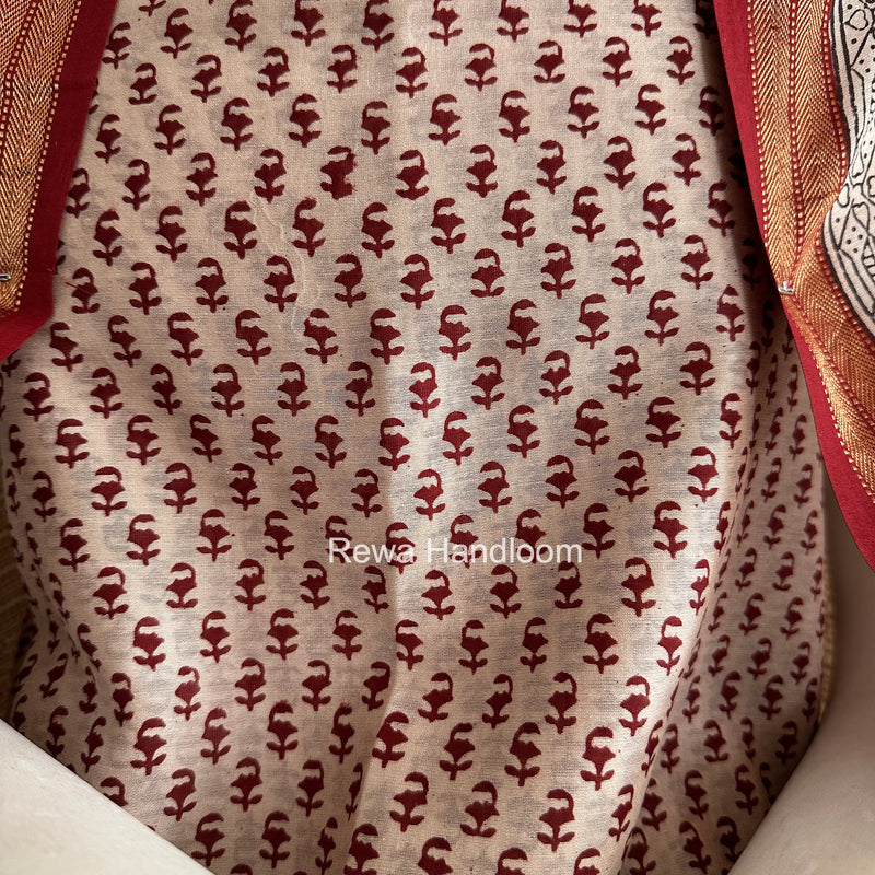 Maheshwari White Bagh Print Suit BSP0192