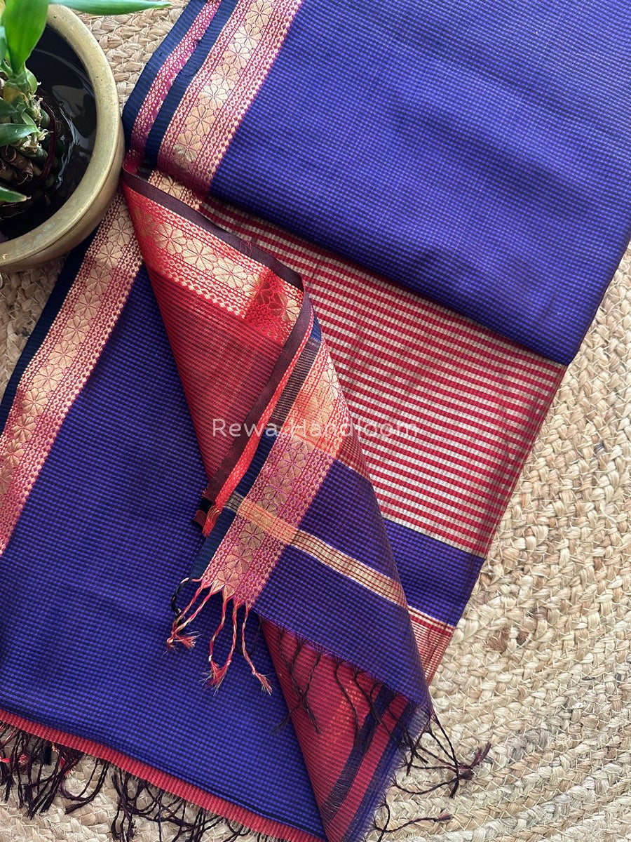 Maheshwari Dark Purple Garbha Reshami Silk Saree GS173