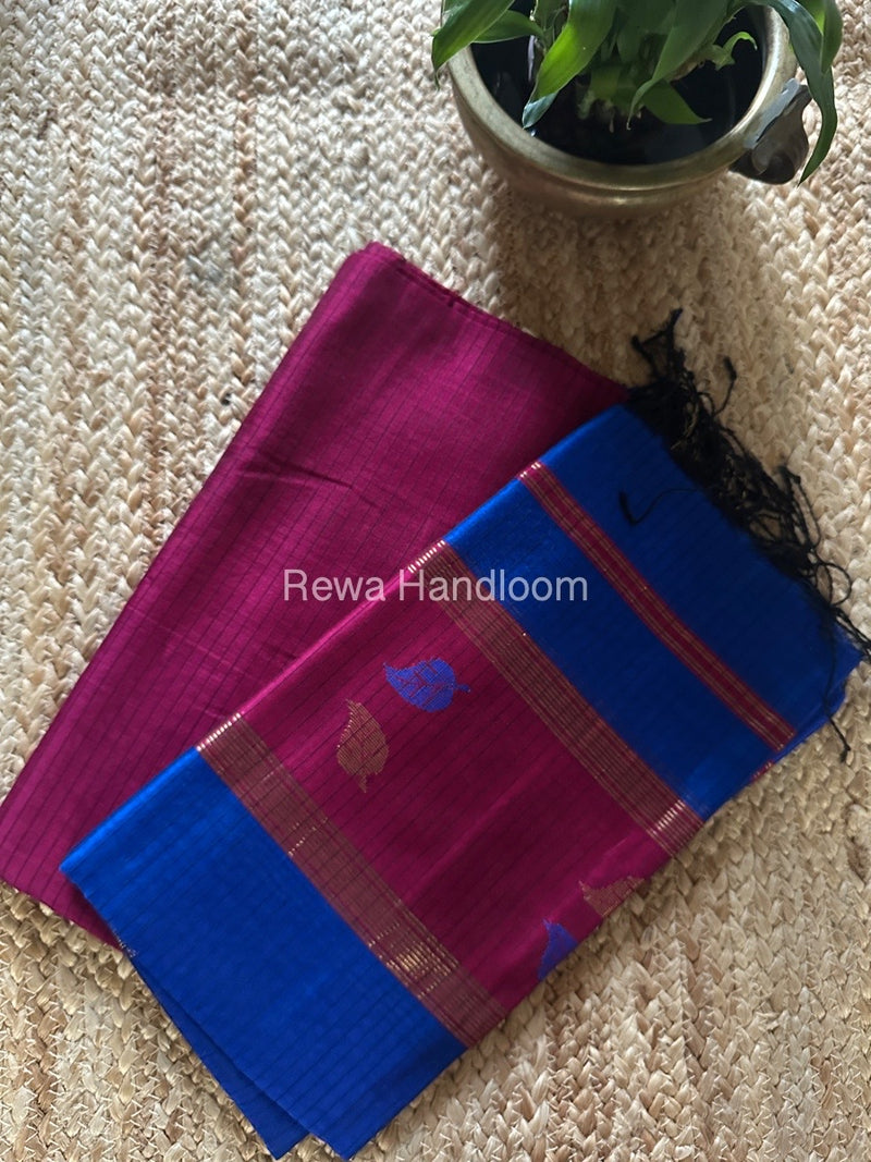 Maheshwari Magenta-Dark Blue Patti Butti Top-Dupatta Set MS066