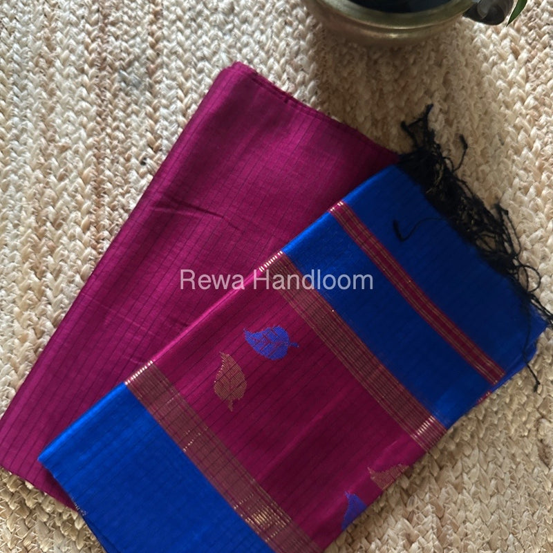 Maheshwari Magenta-Dark Blue Patti Butti Top-Dupatta Set MS066