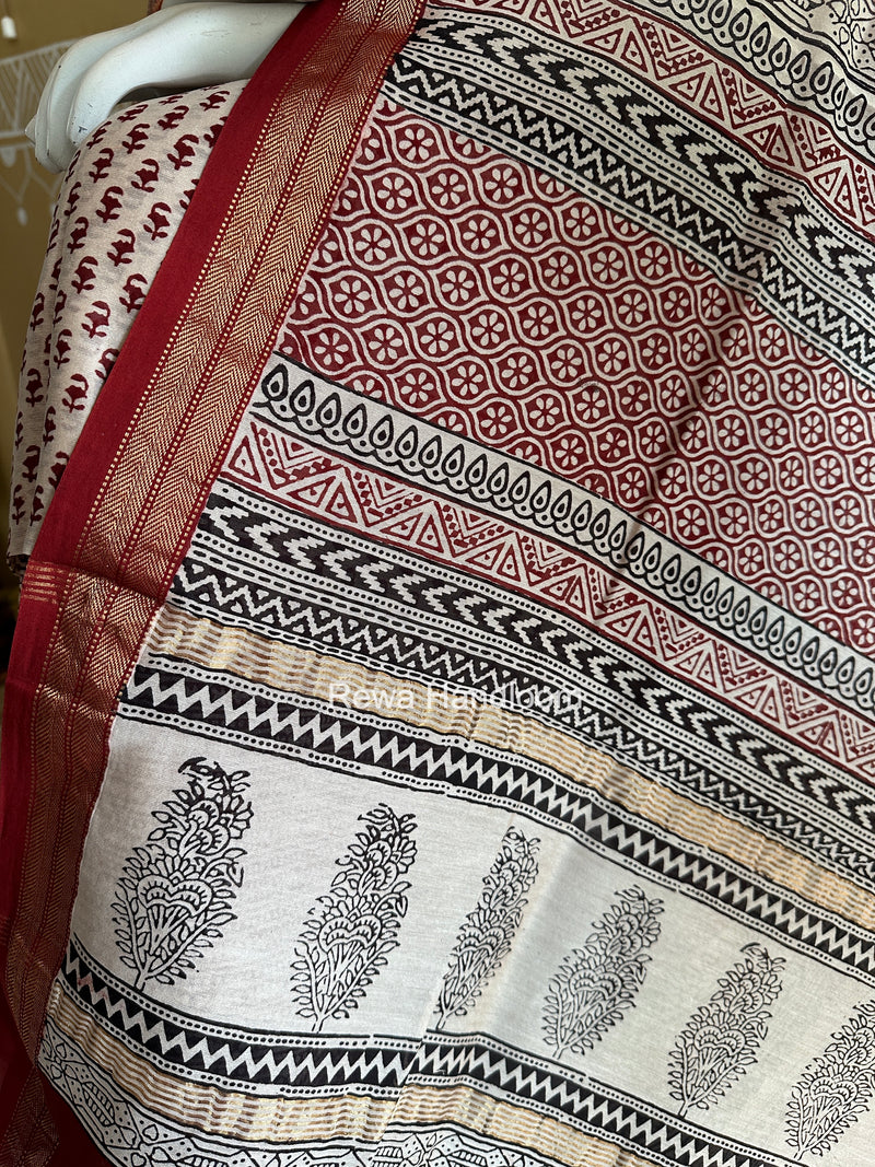 Maheshwari White Bagh Print Suit BSP0192