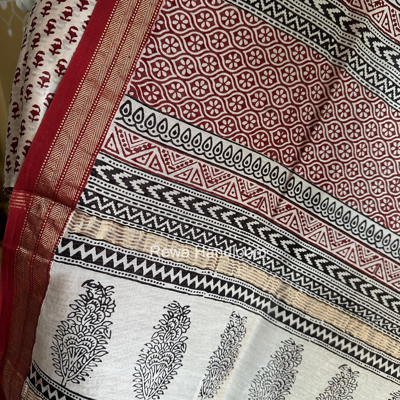 Maheshwari White Bagh Print Suit BSP0192