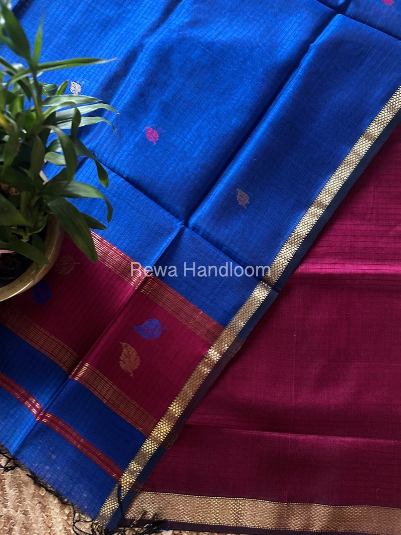 Maheshwari Magenta-Dark Blue Patti Butti Top-Dupatta Set MS066