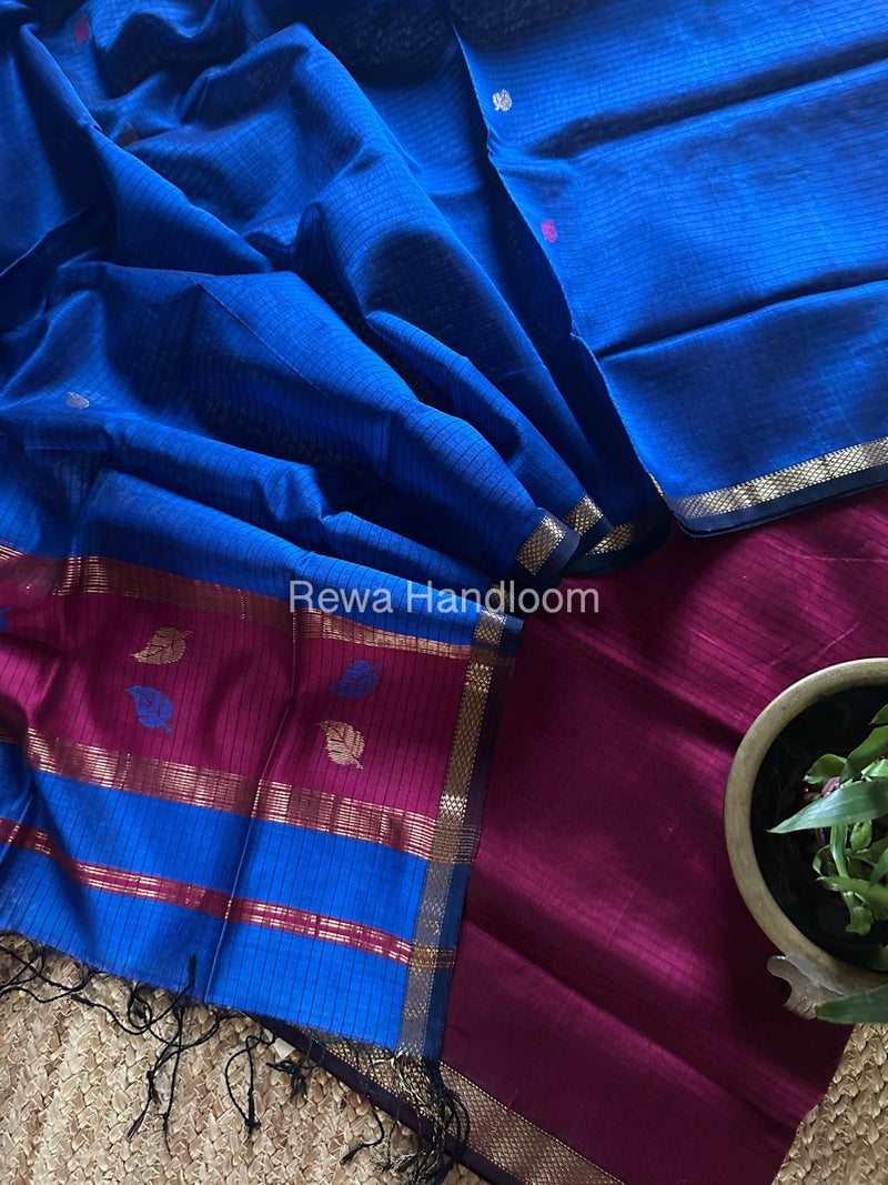 Maheshwari Magenta-Dark Blue Patti Butti Top-Dupatta Set MS066