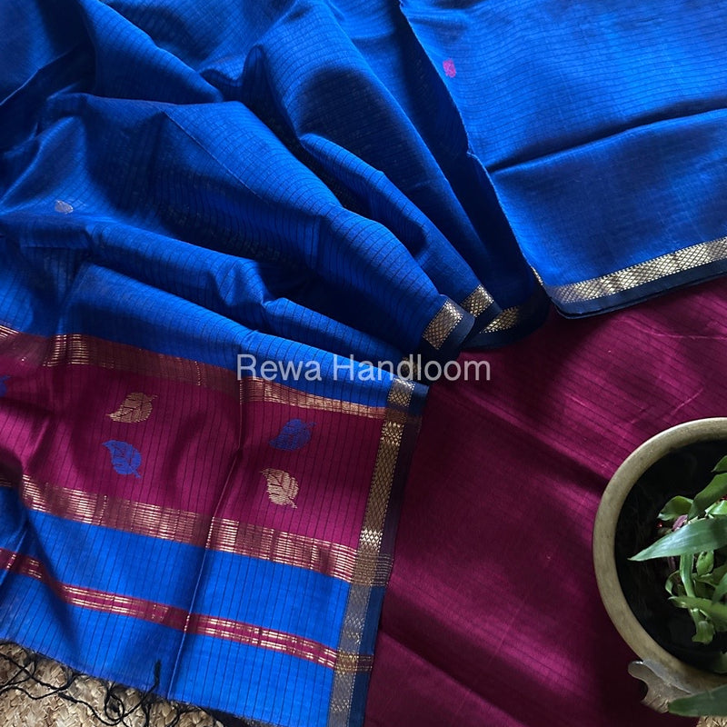 Maheshwari Magenta-Dark Blue Patti Butti Top-Dupatta Set MS066