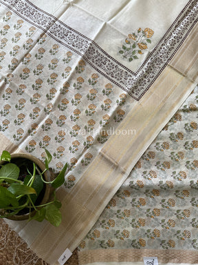 Maheshwari White Handblock Print Top-Dupatta-HBS010