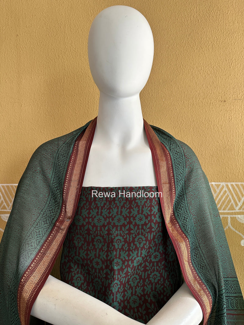 Maheshwari Bottle Green Bagh Print Suit BSP0202