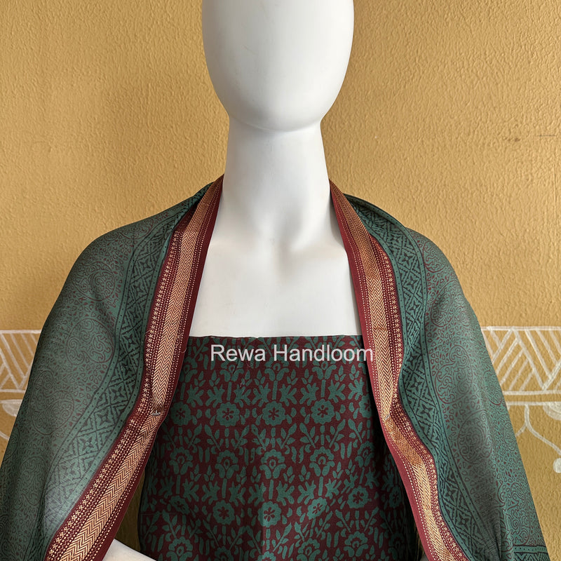 Maheshwari Bottle Green Bagh Print Suit BSP0202