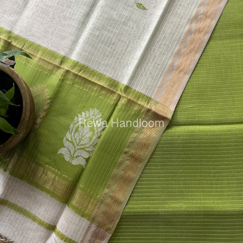 Maheshwari Mehendi Green-White Motifs Top-Dupatta Set MS0155