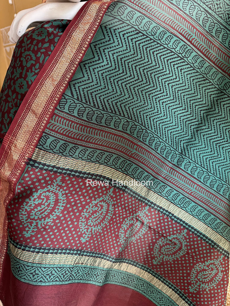 Maheshwari Bottle Green Bagh Print Suit BSP0202