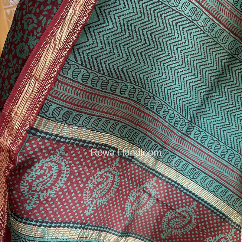 Maheshwari Bottle Green Bagh Print Suit BSP0202