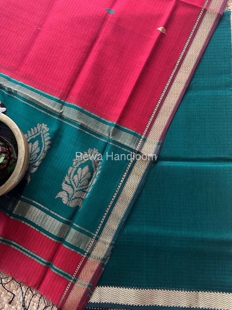Maheshwari Green-Red Motifs Top-Dupatta Set MS0154