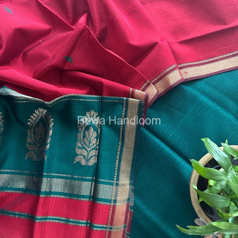 Maheshwari Green-Red Motifs Top-Dupatta Set MS0154