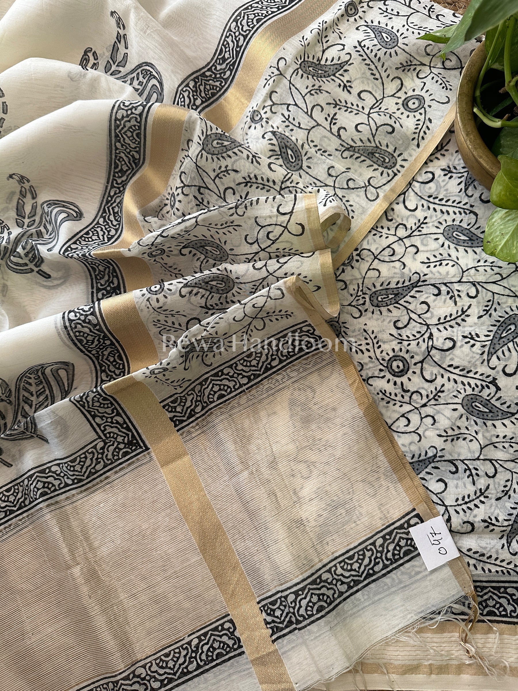 Maheshwari White Handblock Print Top-Dupatta HBS012