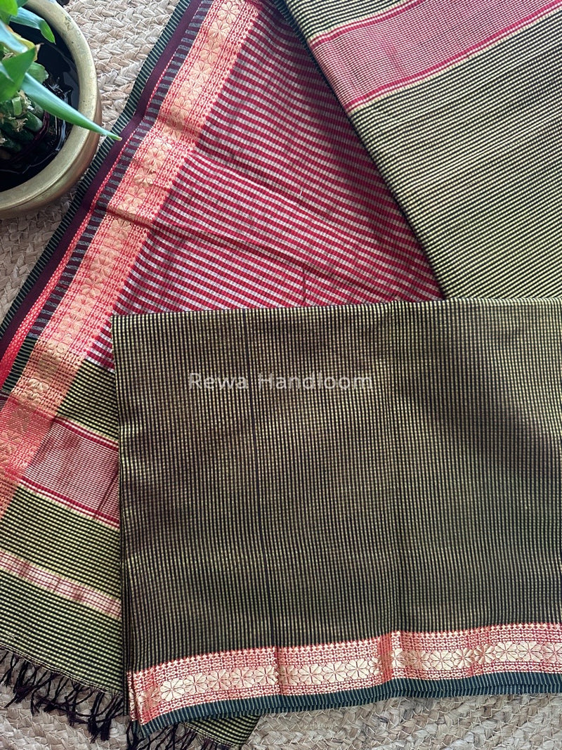 Maheshwari Mehendi Green Garbha Reshami Silk Saree GS166