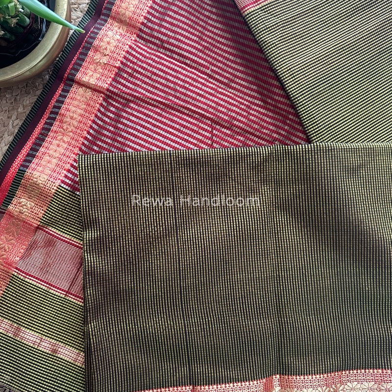 Maheshwari Mehendi Green Garbha Reshami Silk Saree GS166