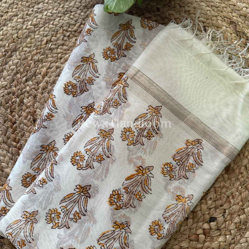 Maheshwari White Handblock Print Top-Dupatta-HBS013