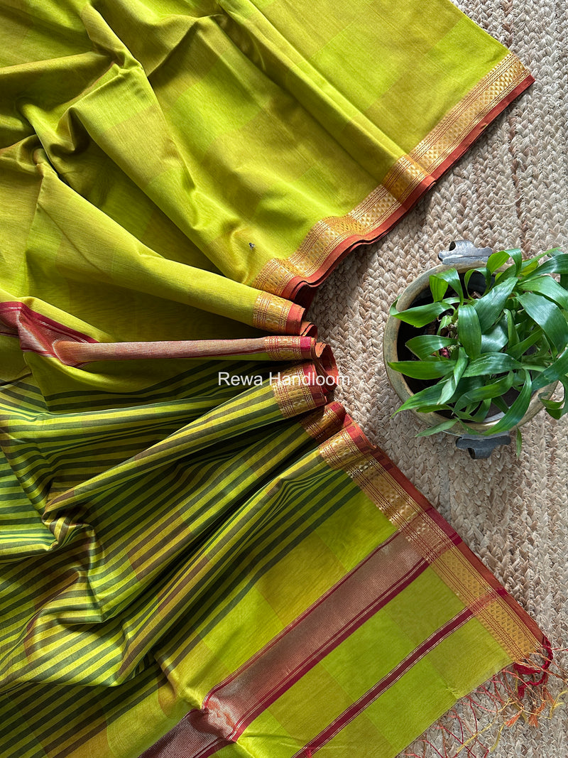 Maheshwari Lemon Yellow Shaded Plain Saree ZSP03