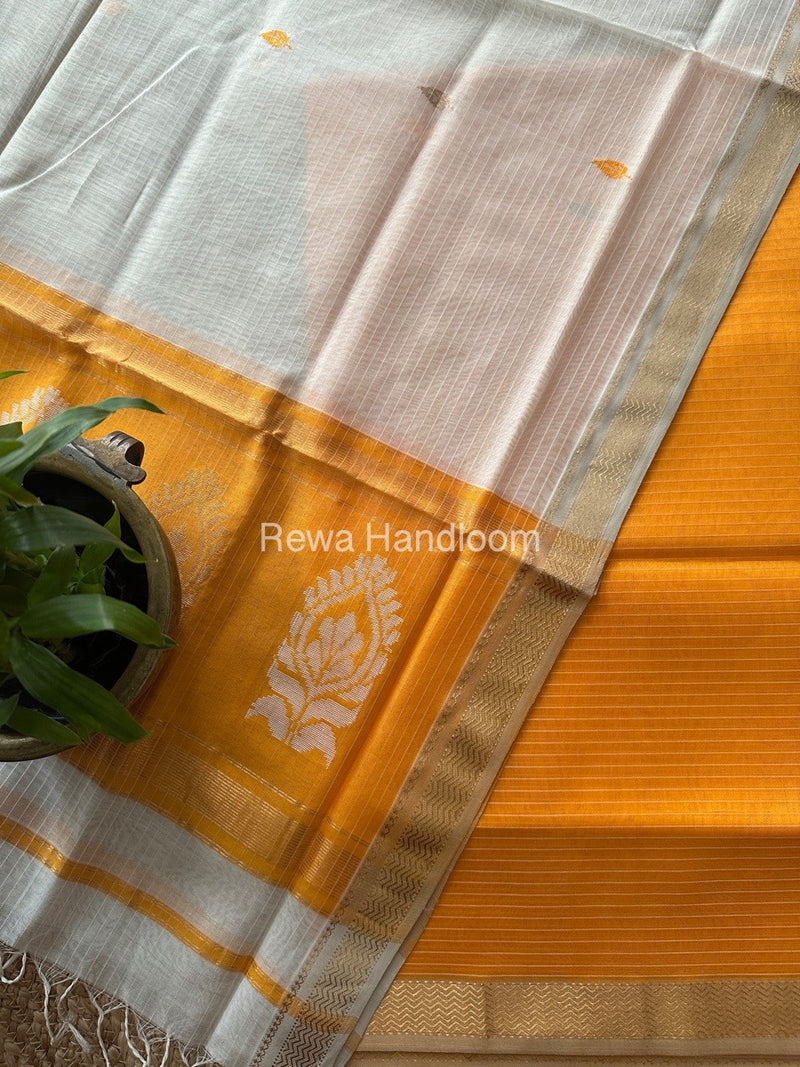 Maheshwari Orange-White Motifs Top-Dupatta Set MS0152