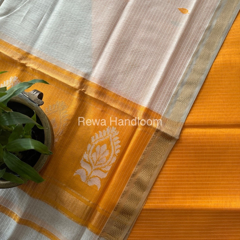 Maheshwari Orange-White Motifs Top-Dupatta Set MS0152