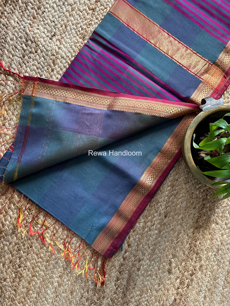 Maheshwari Light Blue Shaded Plain Saree ZSP06