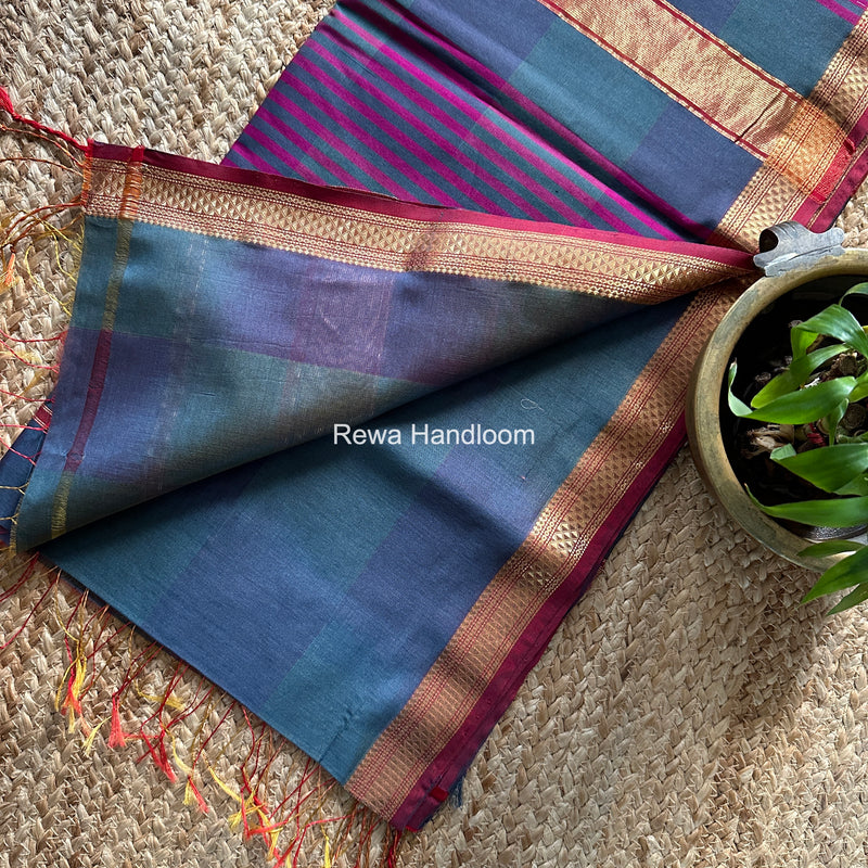 Maheshwari Light Blue Shaded Plain Saree ZSP06