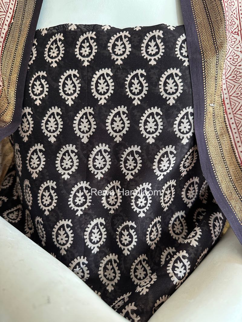 Maheshwari Black Bagh Print Suit BSP0195