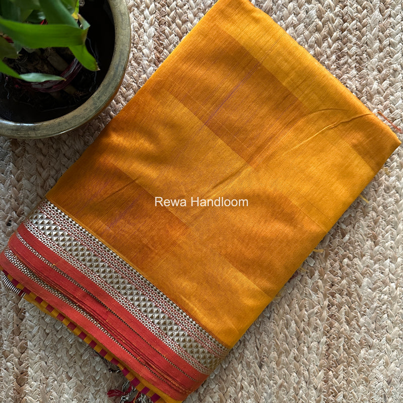 Maheshwari Mustard Yellow Shaded Plain Saree ZSP08