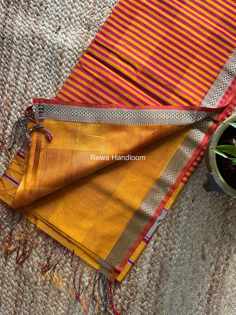 Maheshwari Mustard Yellow Shaded Plain Saree ZSP08
