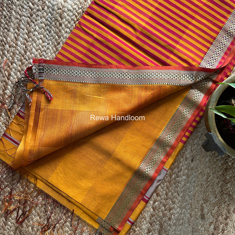 Maheshwari Mustard Yellow Shaded Plain Saree ZSP08