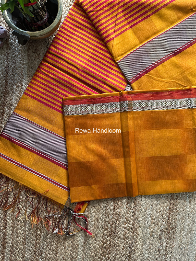 Maheshwari Mustard Yellow Shaded Plain Saree ZSP08