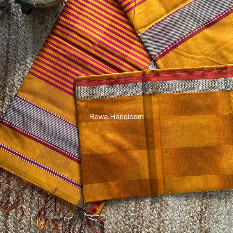 Maheshwari Mustard Yellow Shaded Plain Saree ZSP08