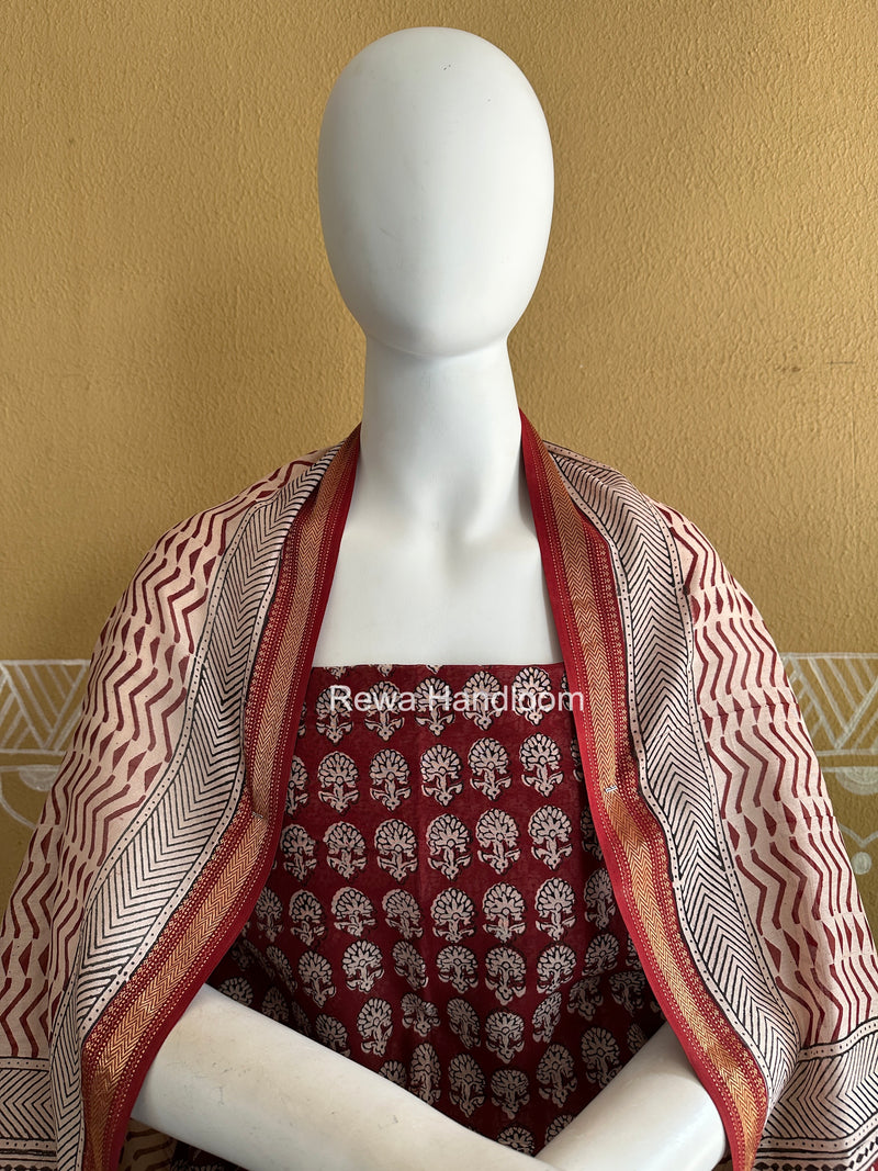 Maheshwari Maroon Bagh Print Suit BSP0199