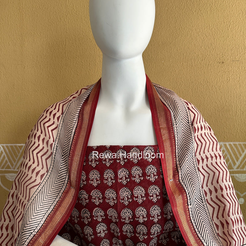 Maheshwari Maroon Bagh Print Suit BSP0199