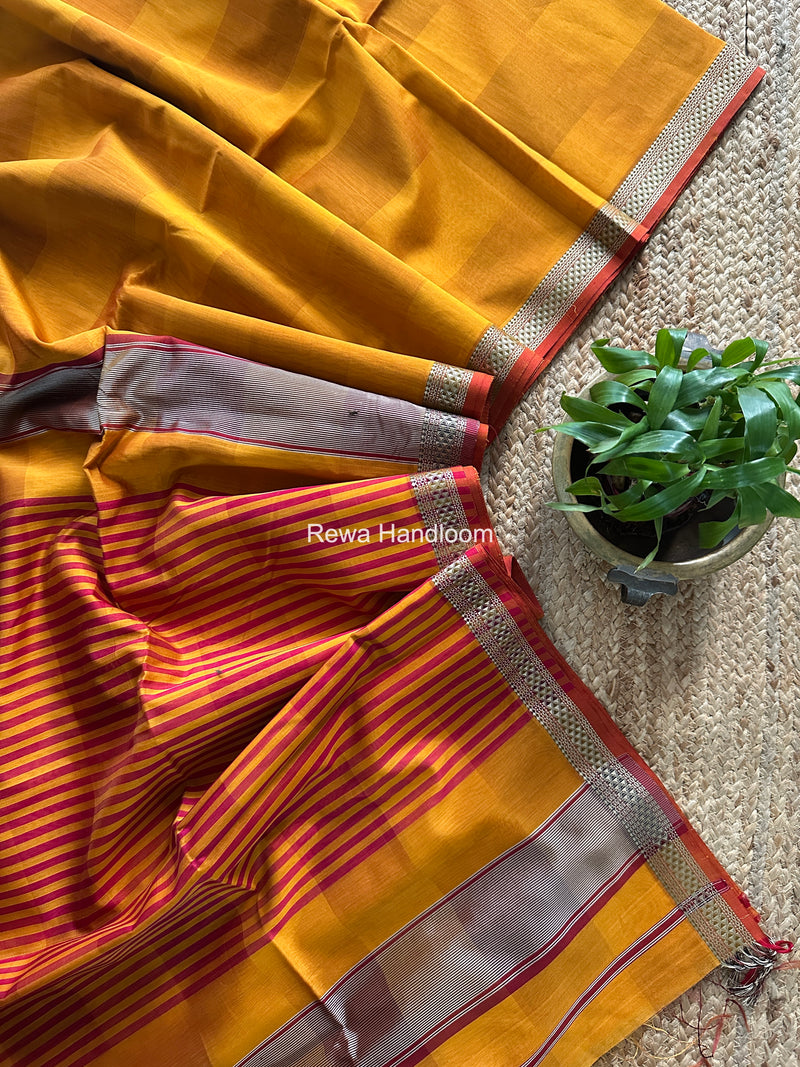 Maheshwari Mustard Yellow Shaded Plain Saree ZSP08